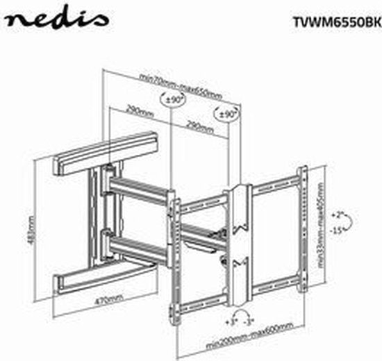 Nedis Draai- en Kantelbare TV beugel - 37 - 80 Inch - Max 50 kg - Muurbeugel - afbeelding 3