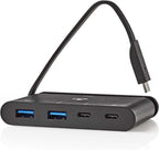 Nedis USB Multi-Port Adapter - USB 3.2 Gen 2 - USB-C Male - 2x USB-A / 2x USB-C - Rond - Vernikkeld - Zwart - Doos - afbeelding 7