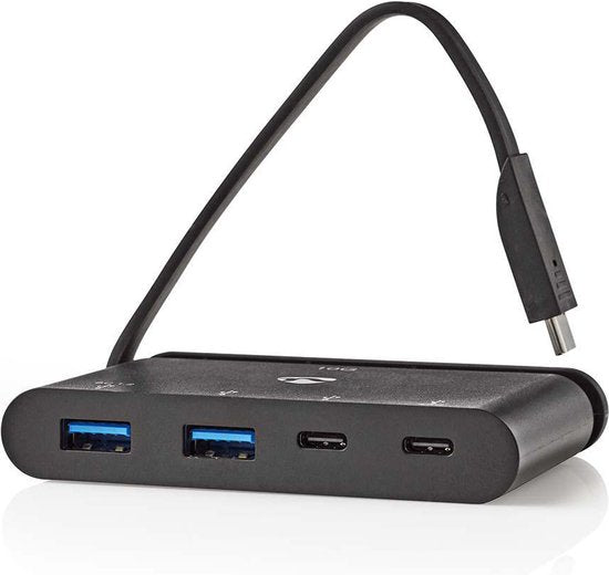 Nedis USB Multi-Port Adapter - USB 3.2 Gen 2 - USB-C Male - 2x USB-A / 2x USB-C - Rond - Vernikkeld - Zwart - Doos - afbeelding 7