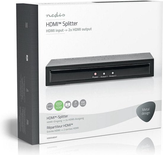 HDMI-Splitter - 2 poort(en) - HDMI Input - 2x HDMI Output - 4K@30Hz - 3.4 Gbps - Metaal - Antraciet - afbeelding 6