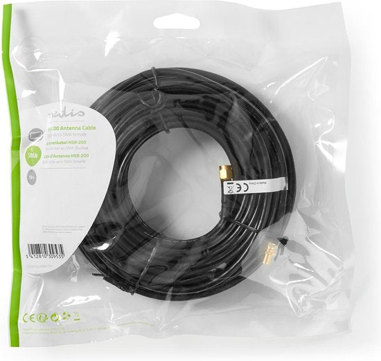 Nedis Antennekabel - SMA Male - SMA Female - Verguld - 50 Ohm - Dubbel Afgeschermd - 15.0 m - Rond - PVC - Zwart - Polybag - afbeelding 2