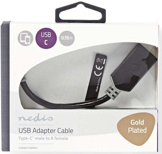 Nedis USB-C Adapter - USB 3.2 Gen 1 - USB-C Male - USB-A Female - 5 Gbps - 0.15 m - Rond - Vernikkeld - PVC - Antraciet - Doos - afbeelding 4