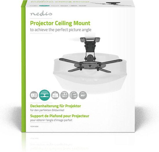 Nedis Projectorbeugel - Draai- en Kantelbaar - 10 kg - Draaibaar - Kantelbaar - Staal - Zwart - afbeelding 7