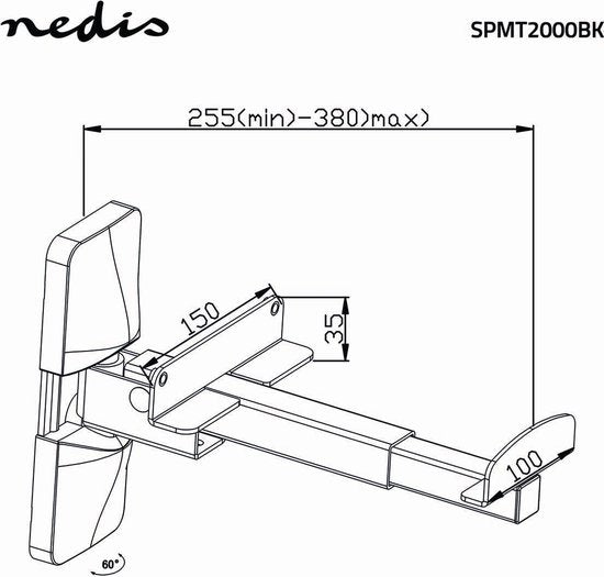 Speakerbeugel - Geschikt voor: Universeel - Plafond / Wand - 20 kg - Full Motion - Draaibaar - Staal - Zwart - afbeelding 9
