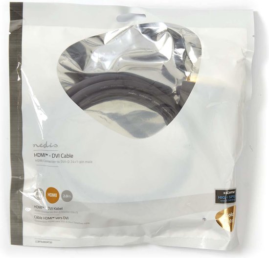 Nedis HDMI Kabel - HDMI Connector - DVI-D 24+1-Pins Male - 1080p - Verguld - 2.00 m - Recht - PVC - Antraciet - Polybag - afbeelding 2