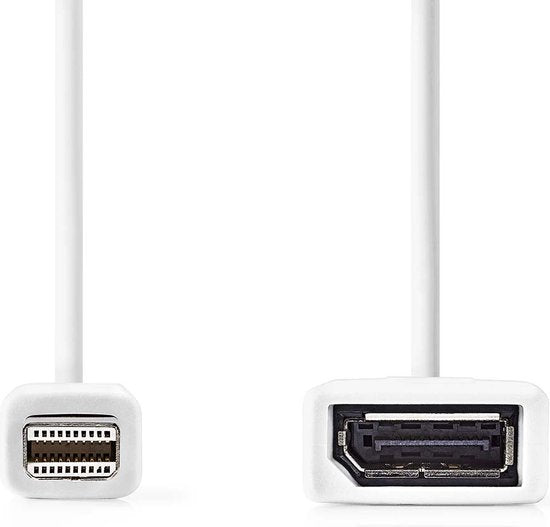 Nedis Mini DisplayPort-Kabel - DisplayPort 1.2 - Mini-DisplayPort Male - DisplayPort Female - 21.6 Gbps - Vernikkeld - 0.20 m - Rond - PVC - Wit - Polybag - afbeelding 1
