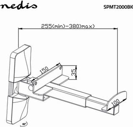 Speakerbeugel - Geschikt voor: Universeel - Plafond / Wand - 20 kg - Full Motion - Draaibaar - Staal - Zwart - afbeelding 10