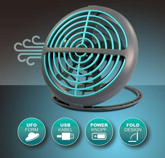 USB Ventilator - Relin Fany - Mini Tafelventilator - Kantelbaar - Aan/Uit Schakelaar - Rond - Grijs/Blauw - afbeelding 4