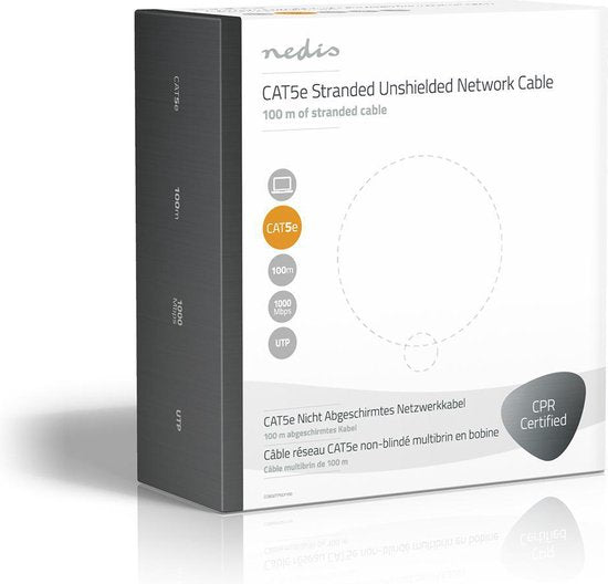 Nedis Netwerk Kabel Rol - CAT5e - Stranded - U/UTP - Koper - 100.0 m - Binnenshuis - Rond - PVC - Grijs - Gift Box - afbeelding 6