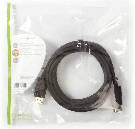 DisplayPort-Kabel - DisplayPort Male - DisplayPort Male - 4K@60Hz - Vernikkeld - 3.00 m - Rond - PVC - Zwart - Polybag - afbeelding 2