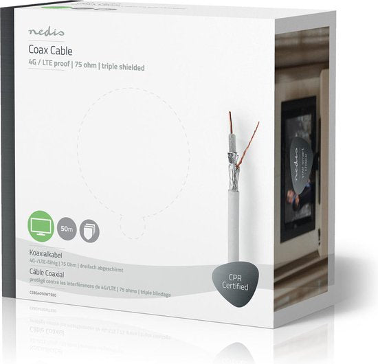 Nedis Coaxkabel op Haspel - 4G / LTE Secure - 75 Ohm - Drievoudig Afgeschermd - ECA - 50.0 m - Coax - PVC - Wit - Gift Box - afbeelding 3