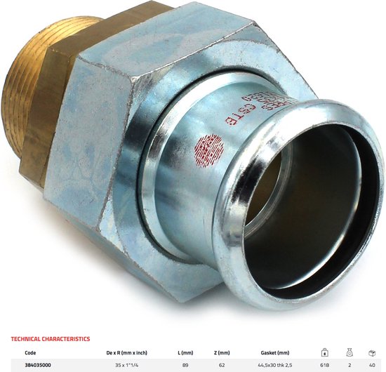 Raccorderie Metalliche Steelpres 384035000 35x1"1/4 Straight Male Union Connector - 1 stuk - afbeelding 2