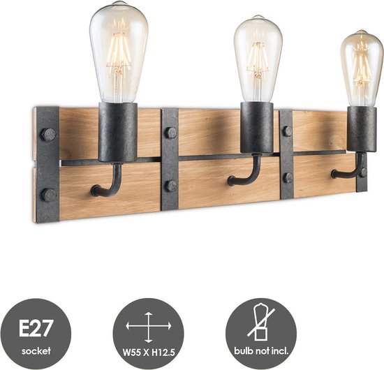 Home Sweet Home - Industriële Wandlamp Denton - Muurlamp gemaakt van hout - Antraciet - 55/11/13cm - wandlamp geschikt voor woonkamer, slaapkamer- geschikt voor E27 LED lichtbron - afbeelding 7