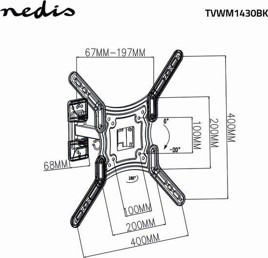 Nedis Draai en Kantelbare TV Muurbeugel - 23 t/m 55 Inch - Max 30 Kg - Zwart - afbeelding 4
