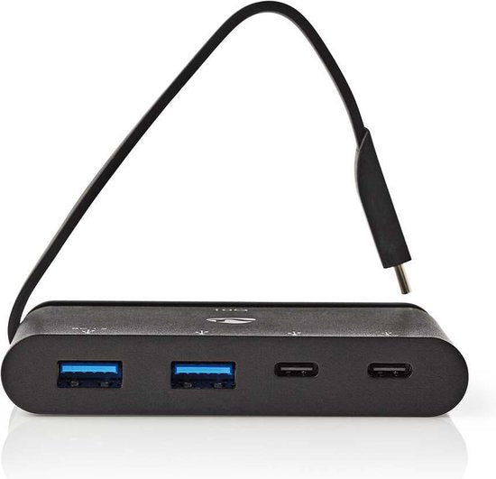 Nedis USB Multi-Port Adapter - USB 3.2 Gen 2 - USB-C Male - 2x USB-A / 2x USB-C - Rond - Vernikkeld - Zwart - Doos - afbeelding 2