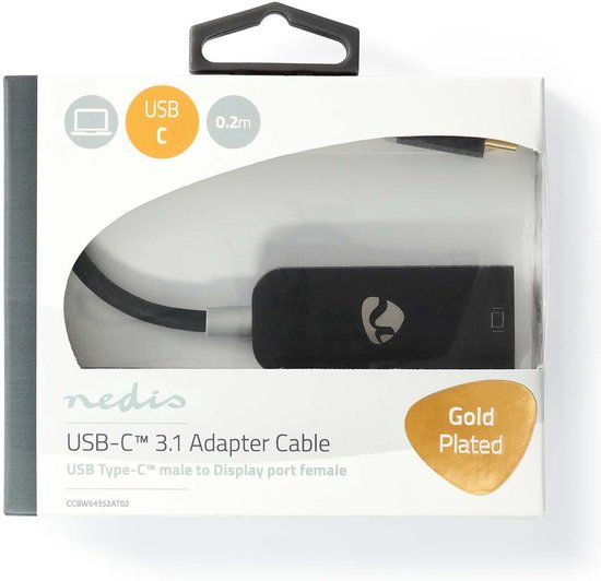 Nedis USB-C Adapter - USB 3.2 Gen 1 - USB-C Male - DisplayPort Female - 8K@30Hz - 0.20 m - Rond - Verguld - PVC - Antraciet - Doos - afbeelding 6