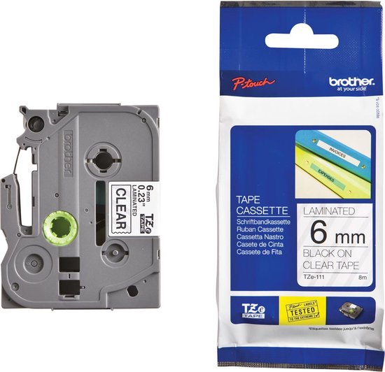 TZ-111 6mm - black on transparant - laminated (8m) - afbeelding 1