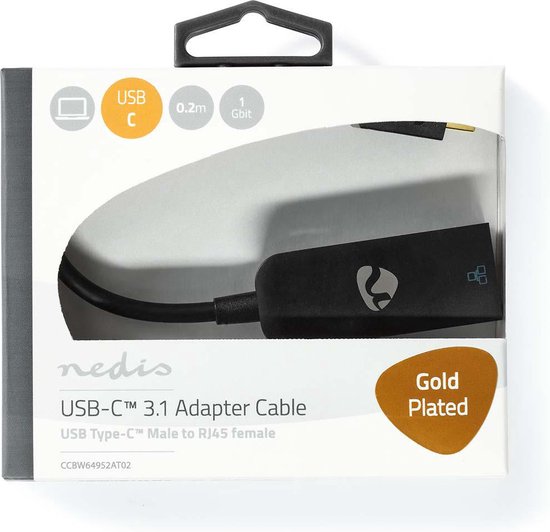 Nedis USB-netwerkadapter - USB 3.2 Gen 1 - 1000 Mbps - USB-C Male - RJ45 Female - 0.20 m - Rond - Verguld - Vertind-Koper - Antraciet - Doos - afbeelding 5
