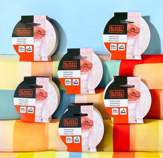 Black + Decker 6 stuks Masking Tape, Afplaktape, 25 Mtr x 25 mm SALE !! - afbeelding 2