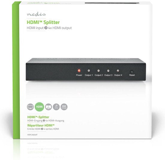 Nedis HDMI-Splitter - 4-Poorts poort(en) - HDMI Input - 4x HDMI Output - 4K@30Hz - 3.4 Gbps - Metaal - Antraciet - afbeelding 4