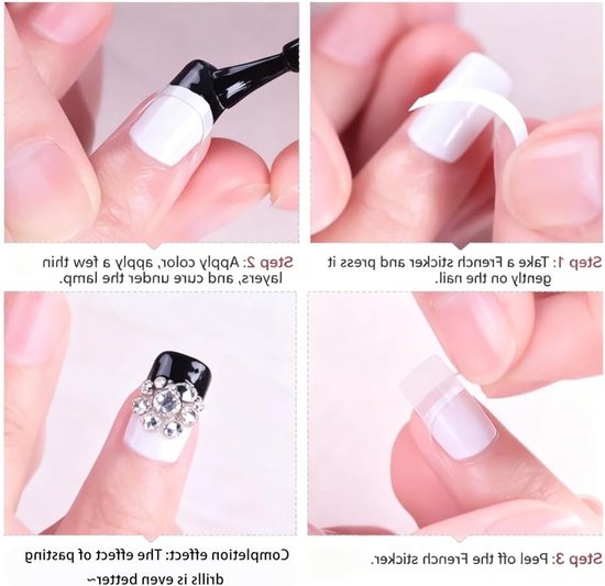Crescentvormige French manicure stickers voor DIY nagelontwerpen - 130 stuks voor perfecte nagels, nail art en nagelverzorging - afbeelding 2