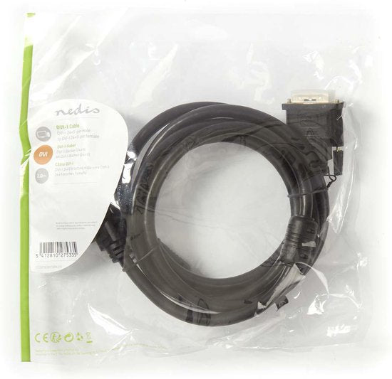 Nedis DVI-Kabel - DVI-I 24+5-Pin Male - DVI-I 24+5-Pins Female - 2560x1600 - Vernikkeld - 2.00 m - Recht - PVC - Zwart - Polybag - afbeelding 2