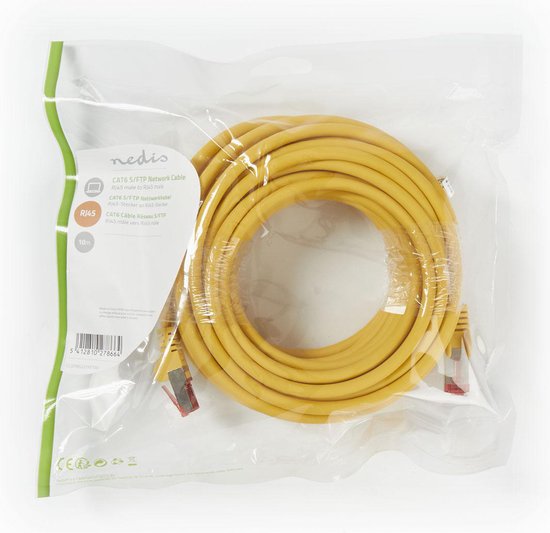 Nedis CAT6-kabel - RJ45 Male - RJ45 Male - S/FTP - 10.0 m - Rond - LSZH - Geel - Polybag - afbeelding 3