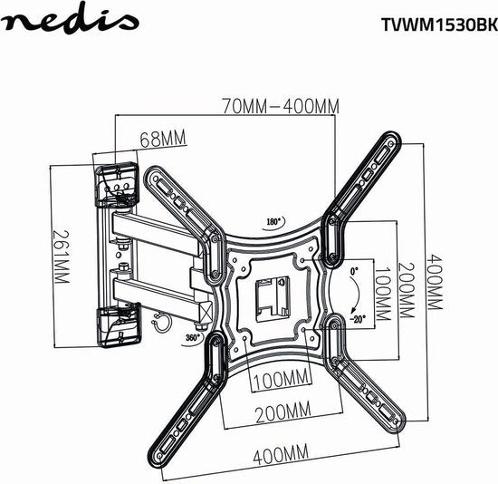 Nedis Draai en Kantelbare TV Muurbeugel - 23 t/m 55 Inch - Max 30 Kg - Zwart - afbeelding 3