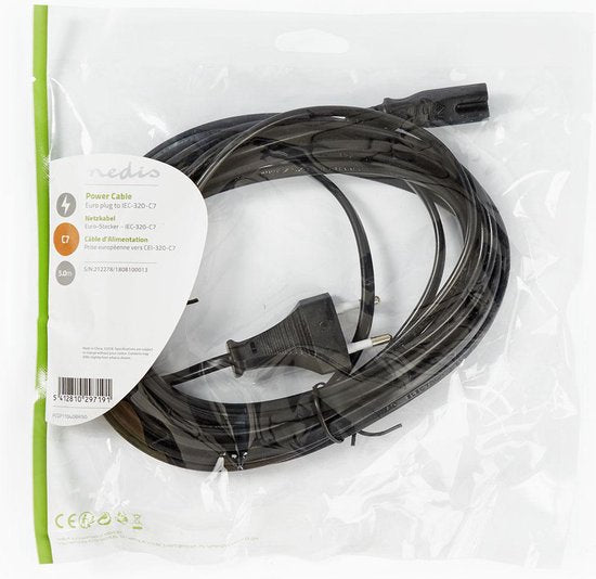 Nedis Stroomkabel - Euro Male - IEC-320-C7 - Recht - Recht - Vernikkeld - 5.00 m - Plat - PVC - Zwart - Envelop - afbeelding 5