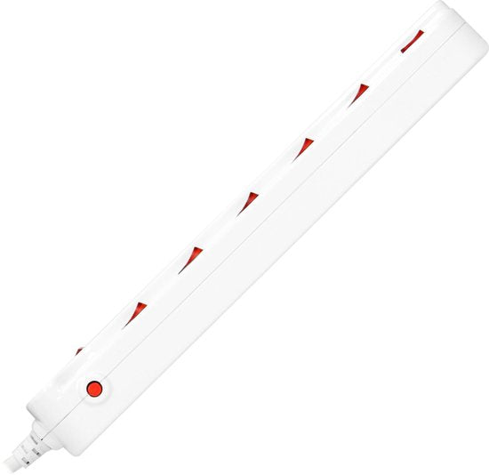 Luxe stekkerdoos met schakelaar - Verdeelstekker horizontaal 6-voudig - Verdeeldoos met overbelastingsbeveiliging - Kabellengte 1.5 meter - Wit - afbeelding 4