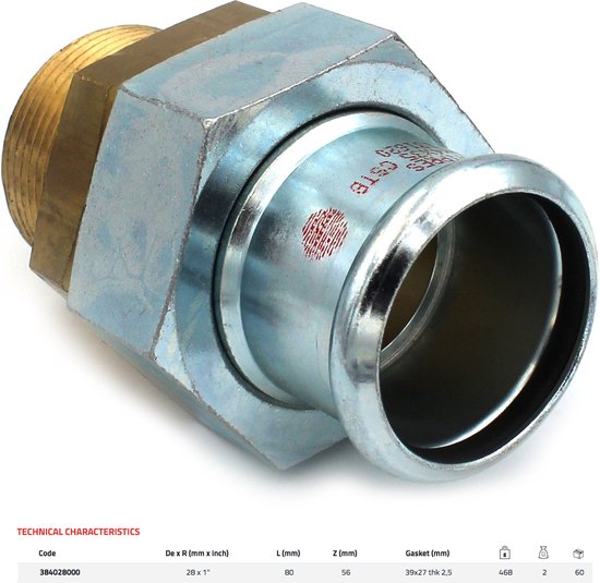 Raccorderie Metalliche Steelpres 384028000 28x1" Straight Male Union Connector - 1 stuk - afbeelding 3