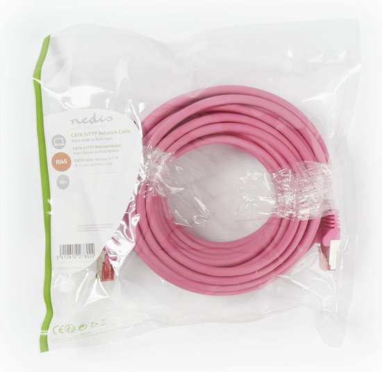 Nedis CAT6 Netwerkkabel - RJ45 Male - RJ45 Male - S/FTP - 10.0 m - Rond - LSZH - Roze - Envelop - afbeelding 2