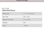 Barkan Vaste Anti-Diefstal Tablet Muurbevestiging 7 - 14 inch - Wit - afbeelding 3
