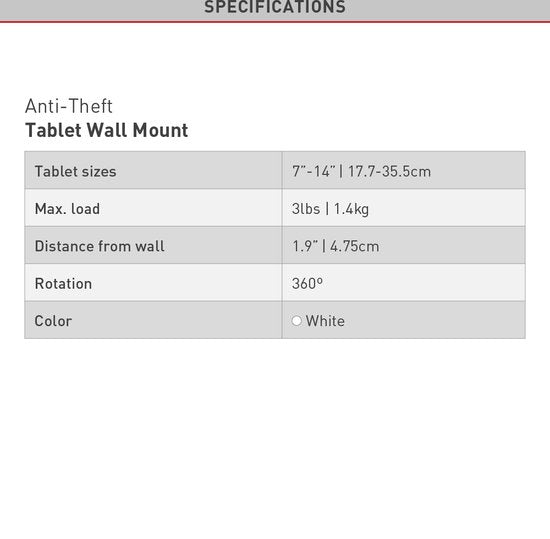 Barkan Vaste Anti-Diefstal Tablet Muurbevestiging 7 - 14 inch - Wit - afbeelding 3