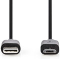 USB-Kabel - USB 2.0 - USB-C Male - USB Micro-B Male - 60 W - 480 Mbps - Vernikkeld - 1.00 m - Rond - PVC - Zwart - Blister - afbeelding 1