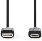 USB-Kabel - USB 2.0 - USB-C Male - USB Micro-B Male - 60 W - 480 Mbps - Vernikkeld - 1.00 m - Rond - PVC - Zwart - Blister - afbeelding 1