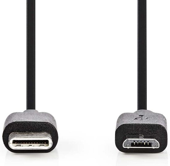 USB-Kabel - USB 2.0 - USB-C Male - USB Micro-B Male - 60 W - 480 Mbps - Vernikkeld - 1.00 m - Rond - PVC - Zwart - Blister - afbeelding 1