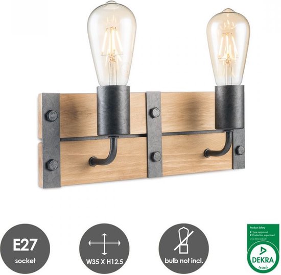 Home Sweet Home - Industriële Wandlamp Denton - Muurlamp gemaakt van hout - Antraciet - 35/11/13cm - wandlamp geschikt voor woonkamer, slaapkamer- - afbeelding 9