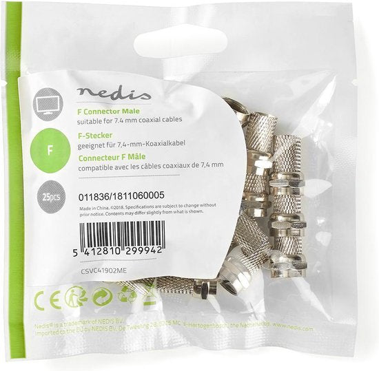 F-connector | Mannelijk | Voor 6,8mm-coaxkabels | 25 stuks | Metaal - afbeelding 20