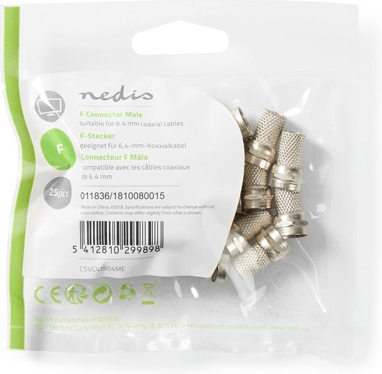 F-connector | Mannelijk | Voor 6,8mm-coaxkabels | 25 stuks | Metaal - afbeelding 52