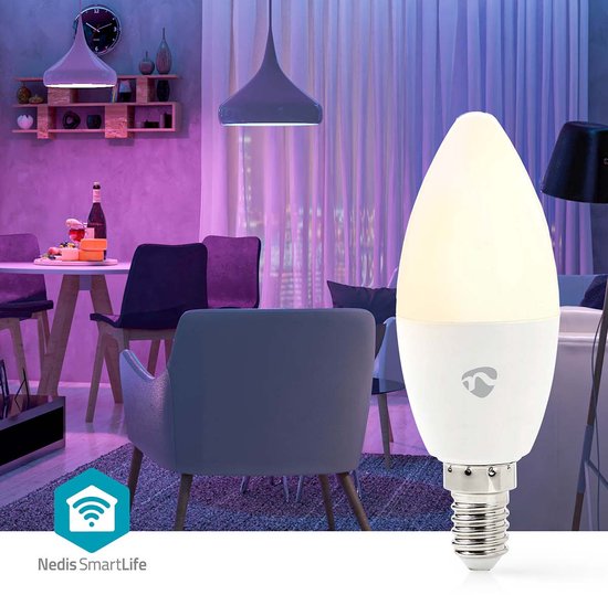Nedis SmartLife Multicolour Lamp - Wi-Fi - E14 - 470 lm - 4.90 W - RGB / Warm tot Koel Wit - 2700 - 6500 - Android / IOS - Kaars - 1 Stuks - afbeelding 3