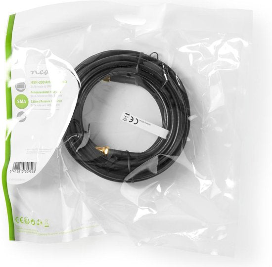 Antennekabel - SMA Male - SMA Female - Verguld - 50 Ohm - Dubbel Afgeschermd - 5.00 m - Rond - PVC - Zwart - Polybag - afbeelding 2