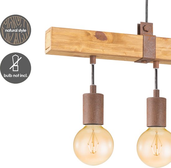 Home Sweet Home - Landelijke Hanglamp Denton - geschikt voor E27 LED lichtbron - 3 lichts hanglamp gemaakt van Hout - 70/14/128cm - Pendellamp - afbeelding 5