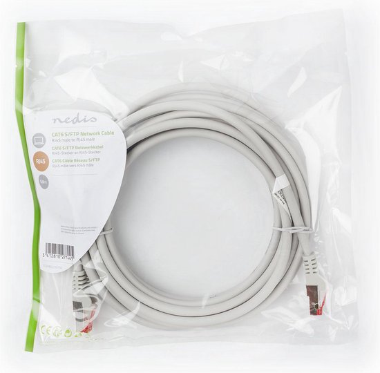 Nedis CAT6 Netwerkkabel - RJ45 Male - RJ45 Male - S/FTP - 5.00 m - Rond - LSZH - Grijs - Envelop - afbeelding 6