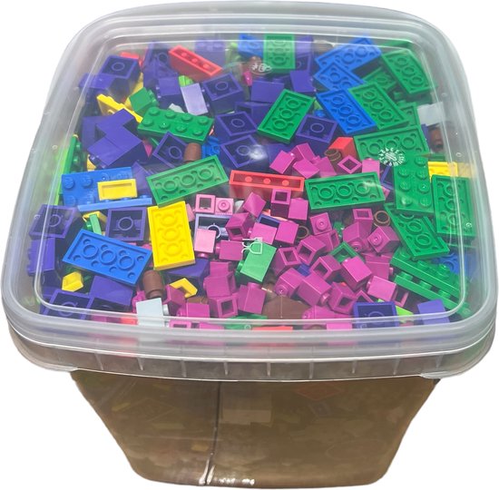 Biobuddi Mix van Ongeveer 2000 Stenen 2 Kilo (Compatible met o.a. Lego) in Emmer + 4 x Base-plate - afbeelding 2