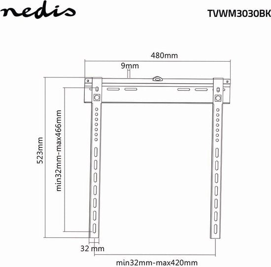 Nedis Vaste TV-Muurbeugel - 32 - 55 " - Maximaal schermgewicht: 55 kg - Minimale muurafstand: 9 mm - Staal - Zwart - afbeelding 7