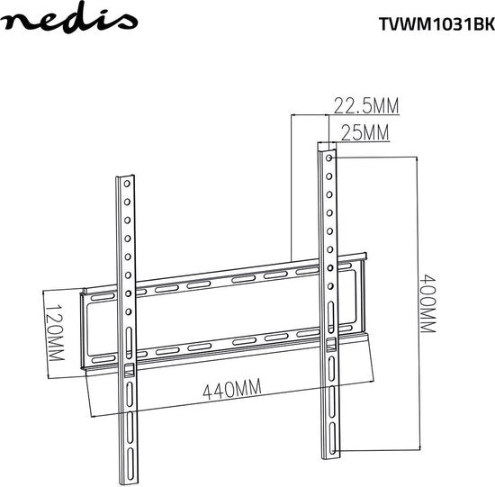 Nedis Vaste TV Muurbeugel - 23 t/m 55 Inch - Max 35 Kg - Zwart - afbeelding 4