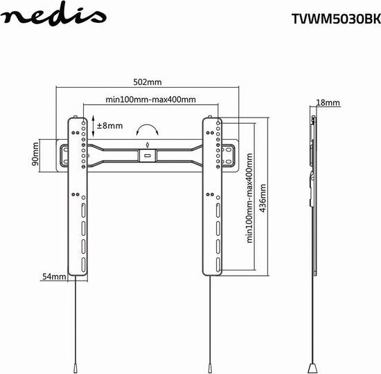 Nedis Vaste TV-Muurbeugel - 32 - 55 " - Maximaal schermgewicht: 35 kg - Minimale muurafstand: 18 mm - Staal - Zwart - afbeelding 7