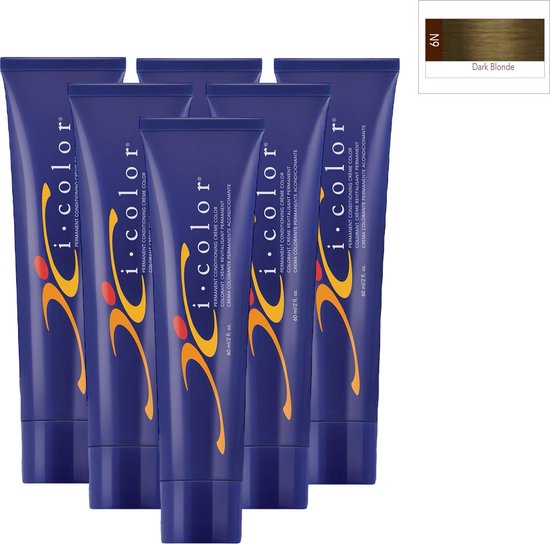 ISO i color Permanent Conditioning Crème Color 60ml 6N Dark Blonde x 6 tubes - afbeelding 1