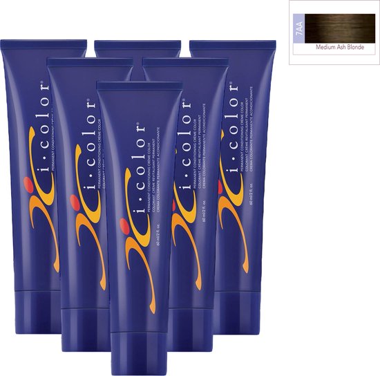 ISO i color Permanent Conditioning Crème Color 60ml 7AA Medium Ash Blonde x 6 tubes - afbeelding 1